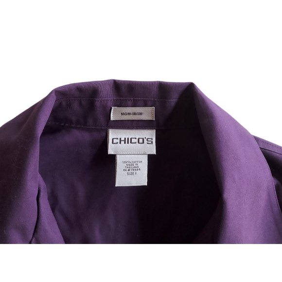 CHICO'S Women's V-Neck Non-Iron Covered Placket Button Front Shirt Size 1 - Picture 7 of 7
